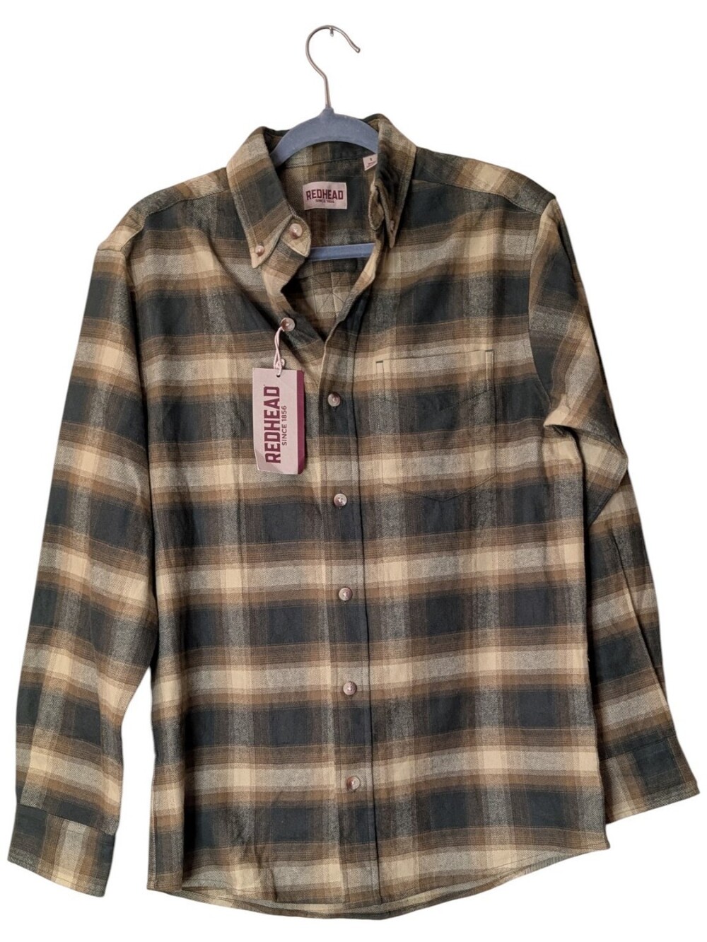 NWT Redhead Men’s 100% Cotton Green Ombre Plaid Flannel Shirt Button-Up Small